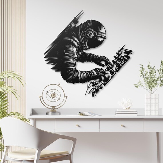 Astronaut Metal Wall Art | Space Explorer Metal Wall Decor | Outer Space Themed Wall Hanging | Unique Astronaut Gift | Futuristic Home Decor