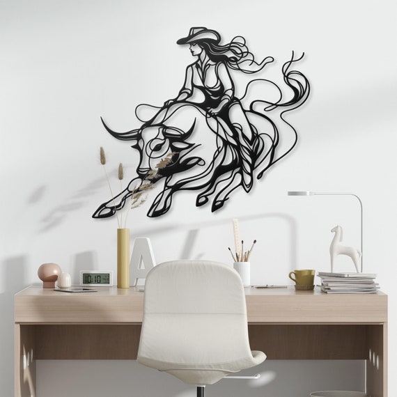 Woman Riding Bull Metal Wall Art – Rodeo Home Decor