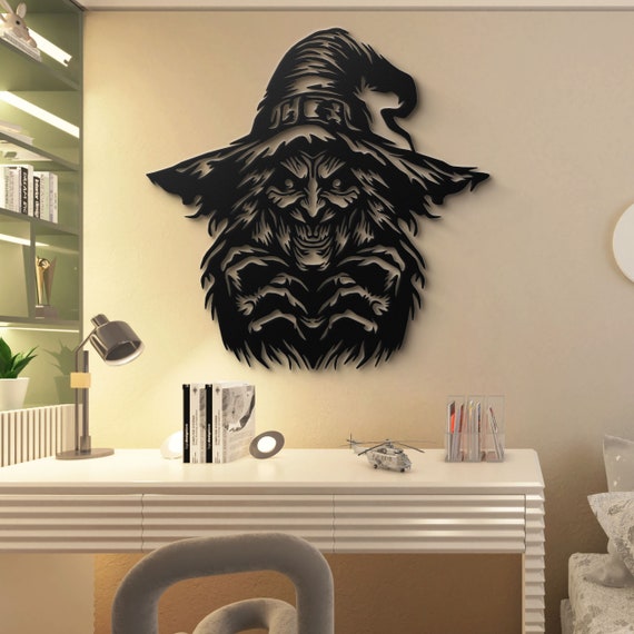Gothic Witch Metal Wall Art, Sinister Black Witch with Hat, Enchanting Halloween Home Decor, Dark Fantasy Artwork