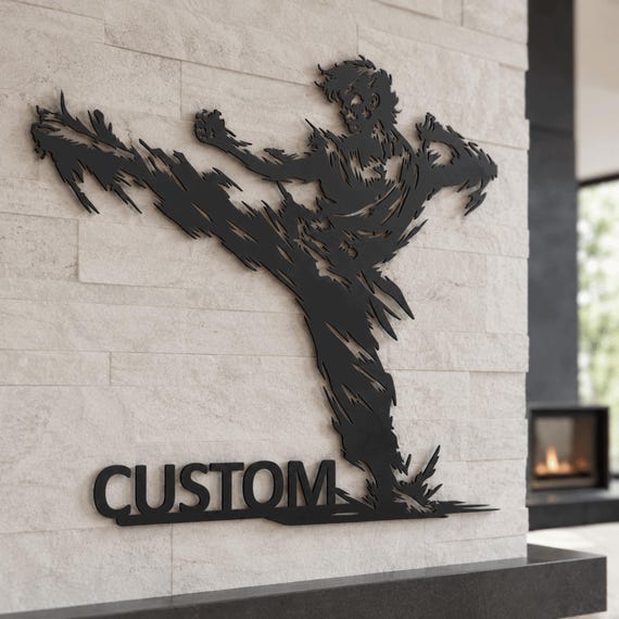 Karate Kick Metal Wall Art, Martial Arts Dojo Decor ,