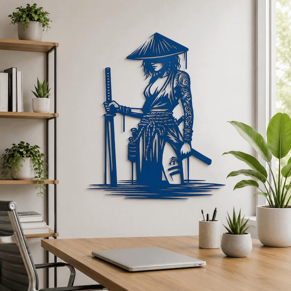 Samurai Warrior Woman Metal Wall Art Japanese Ninja Decor ,
