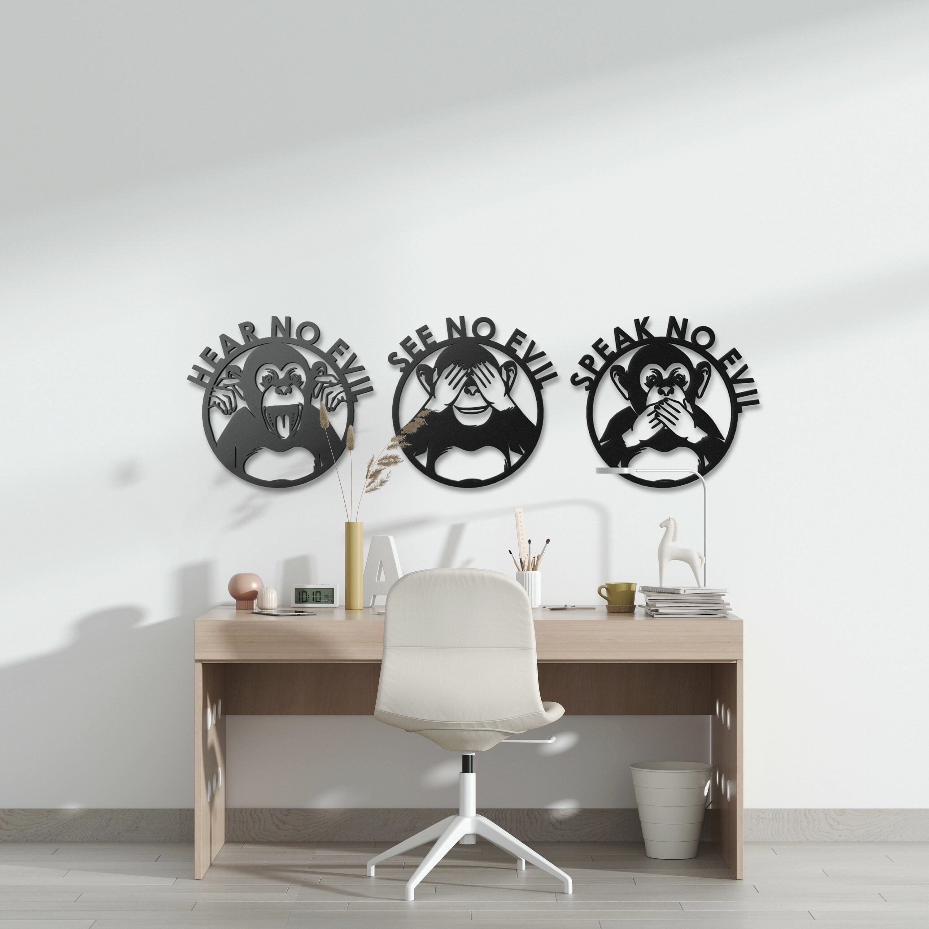 Three Wise Monkeys Metal Wall Art Three Monkeys Wall Decor Etsy