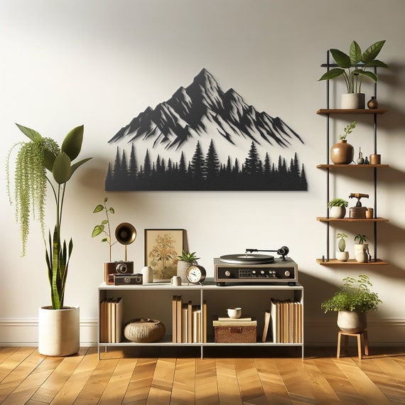 Mountain Forest Metal Wall Art, Majestic Pine Tree Ridge Silhouette, Rustic Home Decor, Nature-Inspired Steel Artwork
