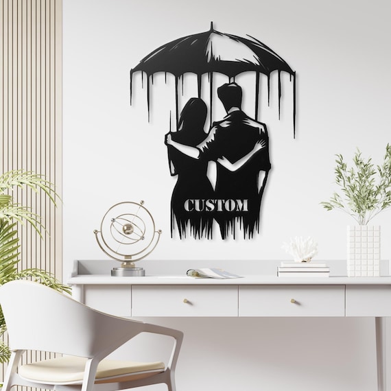 Custom Couple Under Umbrella Metal Wall Art | Personalized Romantic Wall Decor | Love Themed Metal Wall Hanging | Unique Gift for Couples