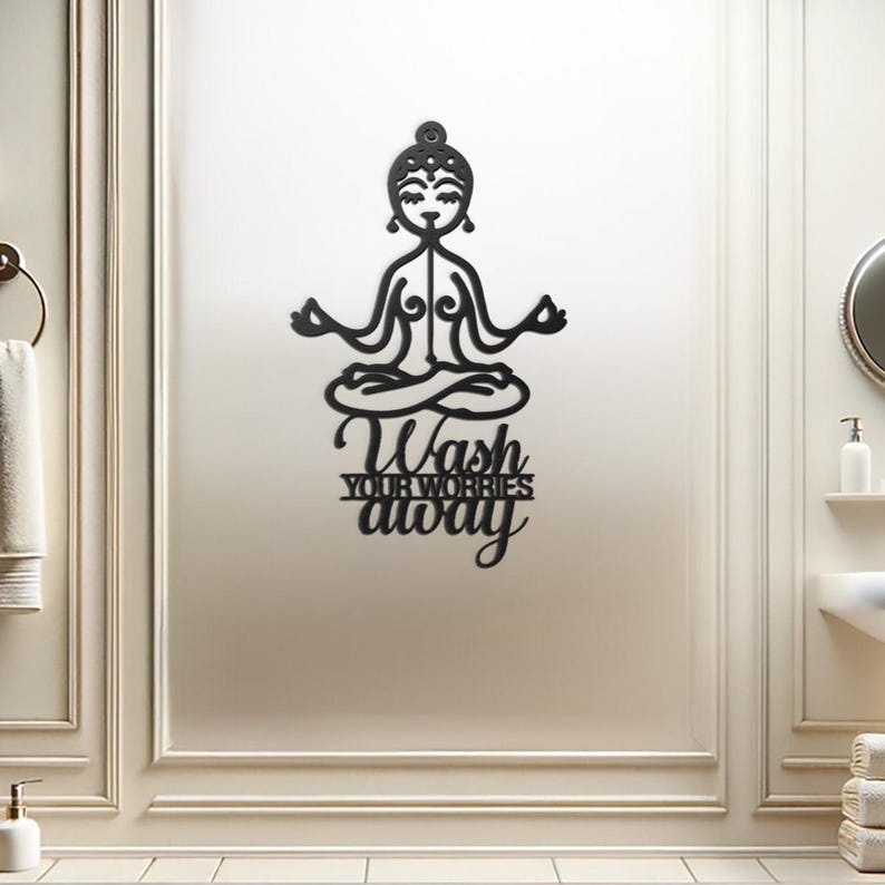 Buddha Metal Wall Art Zen Decor - Wash Your Worries Away Decor , image 10