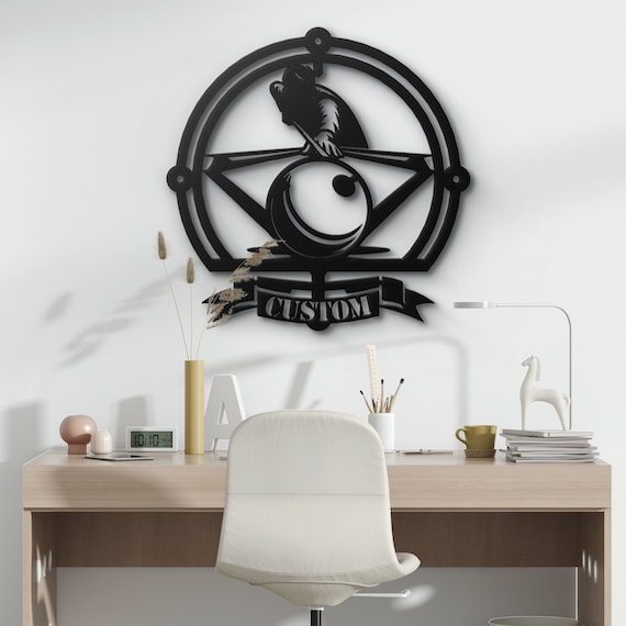 Custom Billiard Player Metal Wall Art - Personalized Sports Decor - Billiards Gift for Him & Her