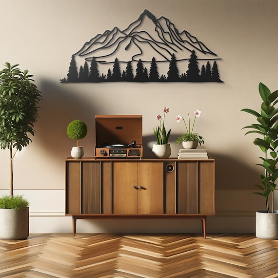 Metal Mountain Line Wall Art Mountain Decor Living Room Wall Decor Bedroom Wall Decor Mountain Range Wall Art Large Wall Art