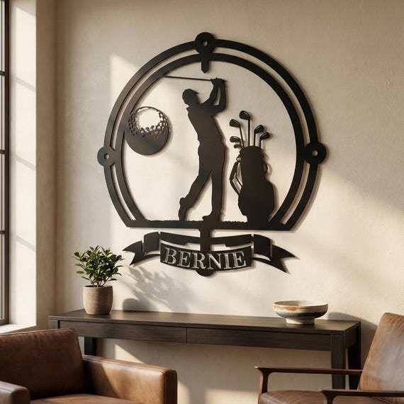 Personalized Golf Metal Wall Art – Golfer Silhouette Decor