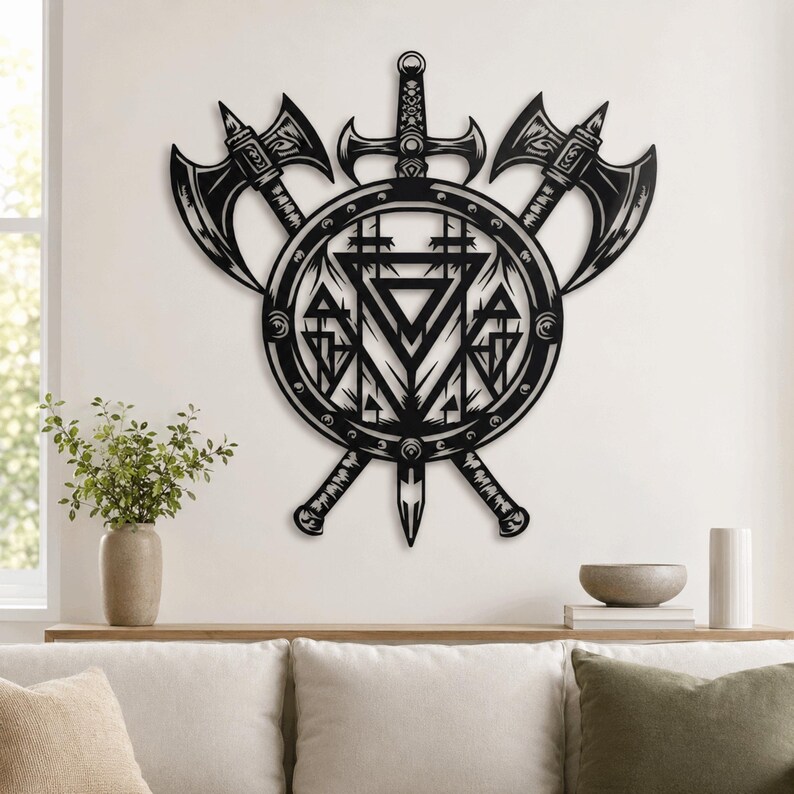 Metal Viking Shield Wall Decor, Norse Art Accent , image 11
