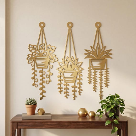 Minimalist Plant Wall Decor Boho Botanical Wall Art Modern Hanging Plants Mid Century Room Decor Trendy Metal Nature Art