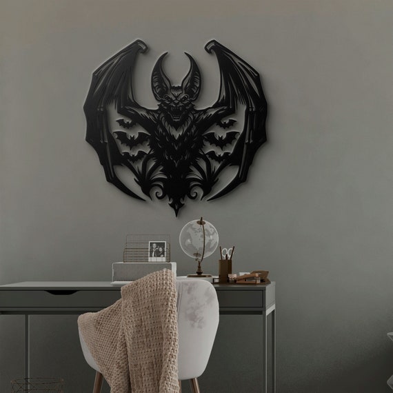 Bat Demon Metal Wall Art – Gothic Decor, Dark Fantasy Winged Creature, Halloween Haunt Accent