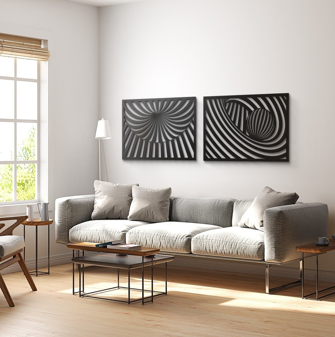 Metal Optical Illusion Wall Art Geometric Wall Art Living Room Etsy