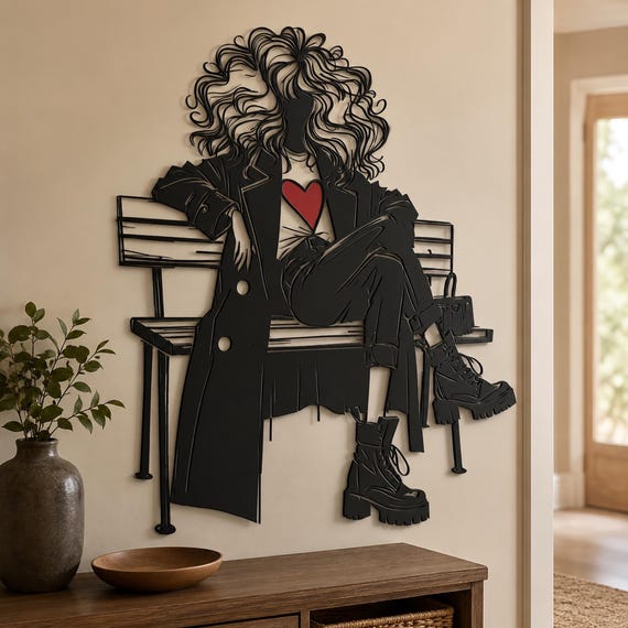 Woman Metal Wall Art, Fashion Girl Wall Decor, Modern Feminine Wall Sculpture, Beauty Salon Decor, Gift for Her