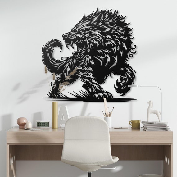 Wolf Metal Wall Art - Fierce Roaring Wolf Silhouette - Wolf Silhouette for Home or Cabin, Powerful Wolf Artwork for Living Room or Office
