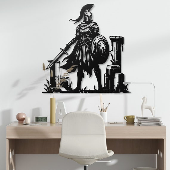 Elegant Spartan Warrior Metal Wall Art - Ancient Greek Soldier Decor