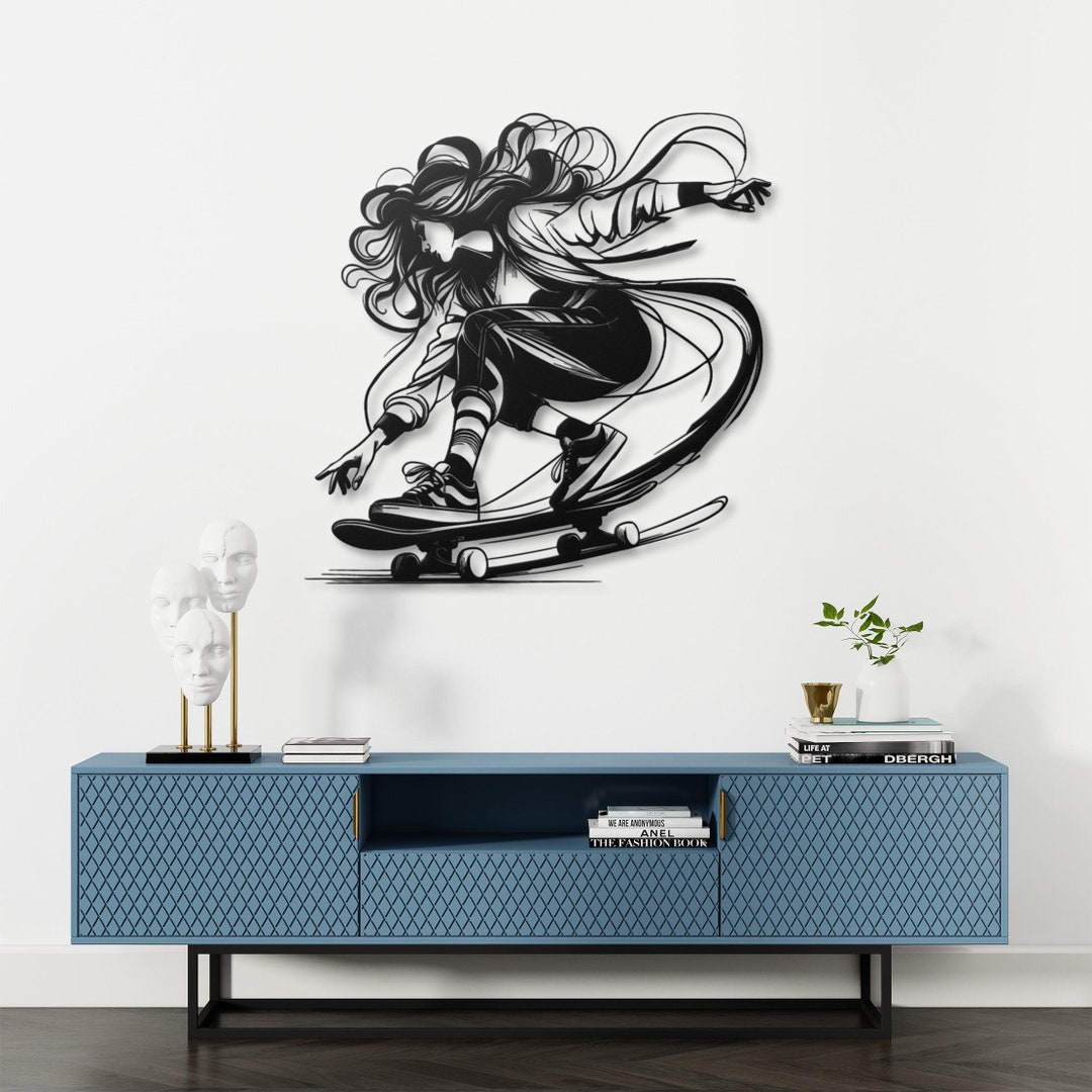 Skater Girl Metal Wall Art Modern Skater Metal Artwork Skateboard Decor