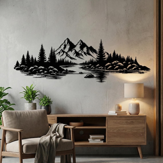 Metal Mountain Wall Art – Rustic Forest Cabin Decor