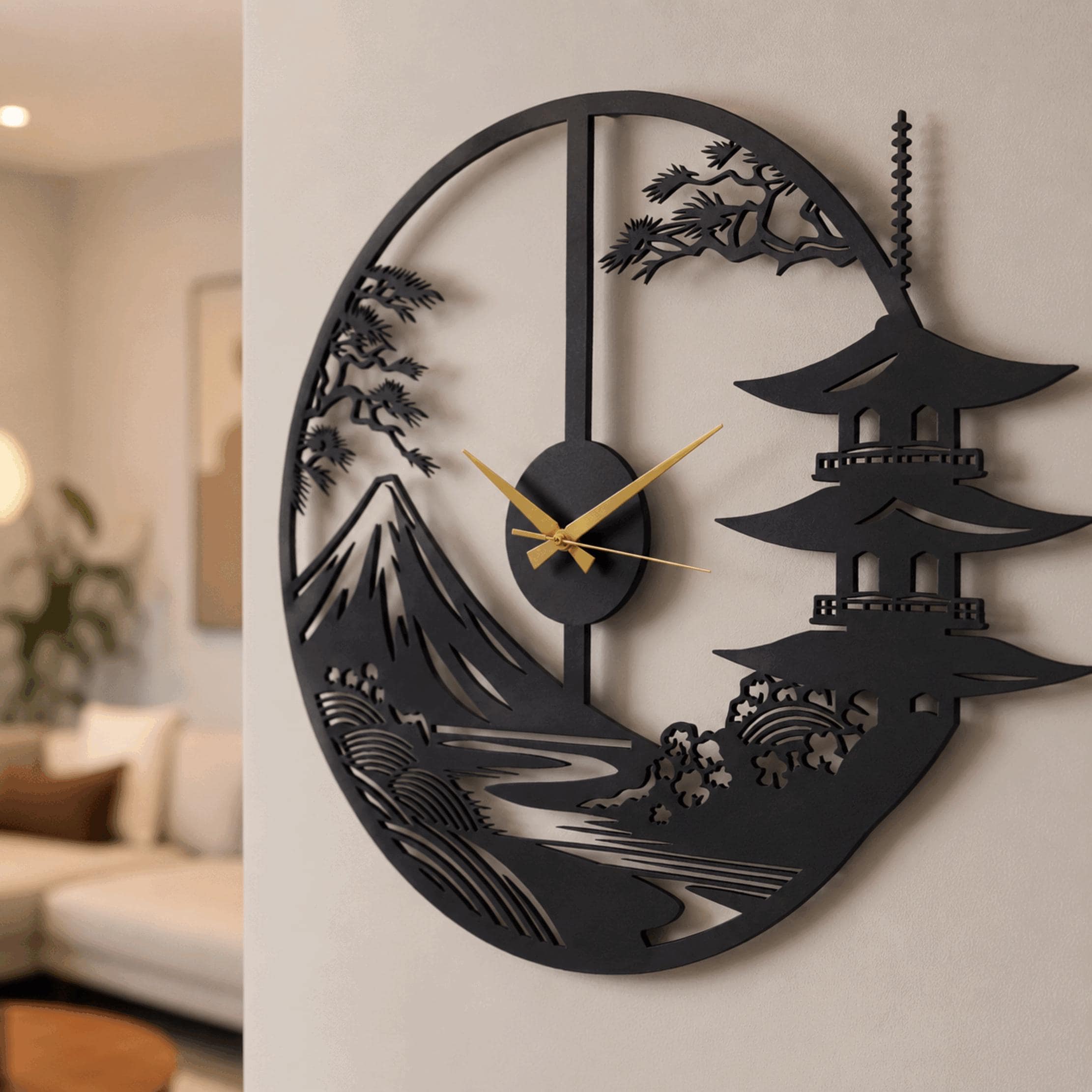 Japanese Landscape Metal Wall Clock - Zen Wall Decor - Etsy