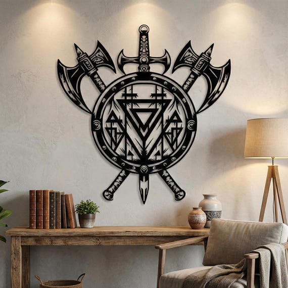 Metal Viking Shield Wall Decor, Norse Art Accent