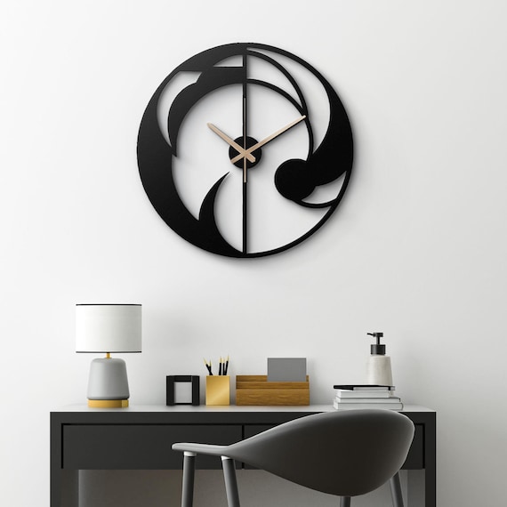 Modern Minimalist Metal Wall Clock | Abstract Black and White Geometric Clock | Sleek Artistic Design Timepiece | Elegant Home Decor Clock