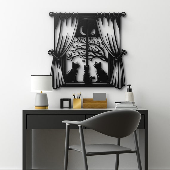 Charming Cat in Window Metal Wall Art | Cozy Home Decor | Unique Pet Lover Gift