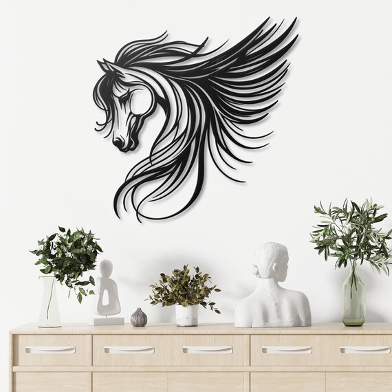 Horse Metal Wall Art | Elegant Horse Head Wall Decor Equestrian Themed Metal Wall Hanging | Unique Horse Lover Gift Majestic Horse Wall Art