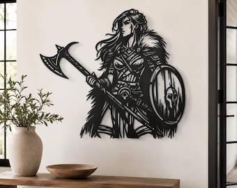 Viking Warrior Woman Metal Wall Art - Rustic Nordic Decor - Norse Valkyrie Home Accent ,