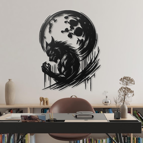 Werewolf Metal Wall Art | Full Moon Werewolf Wall Decor | Gothic Wolf Metal Wall Hanging | Unique Werewolf Gift for Halloween