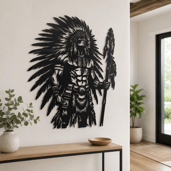 Native American Chief Metal Wall Art Warrior Spirit Tribal Decor - Unique Handcrafted Steel Art ,
