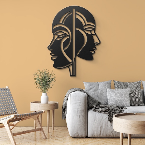 Duality in Symmetry Metal Wall Art Abstract Faces Decor Illusion Wall Decor Aesthetic Room Artwork Elegant Living Room Decor