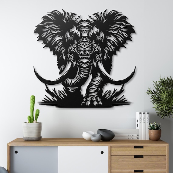 Elephant Head Metal Wall Art, Mandala Safari Decor, Large Boho Living Room Art, African Wildlife Sign, Office & Spiritual Gift for Him