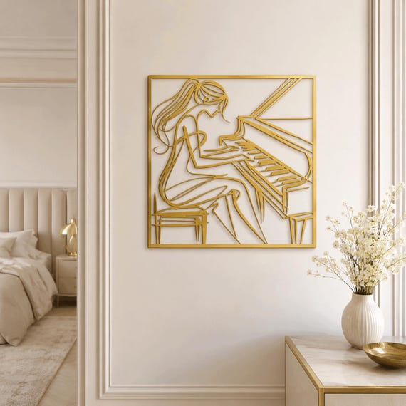 Line Art Pianist Metal Wall Art Music Room Decor