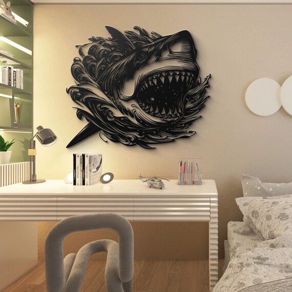Fearsome Shark Metal Wall Art - Ocean Predator Decor - Bold Shark Design - Indoor Outdoor Sea Life Home Decoration