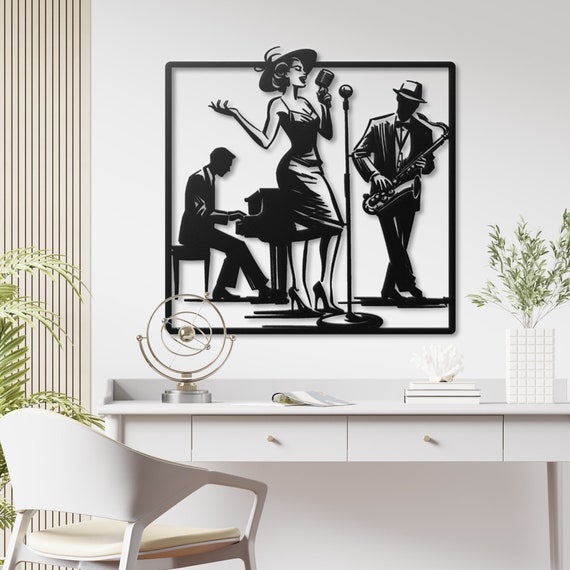 Jazz Band Metal Wall Art - Retro Jazz Musicians Decor - Music Lover Gift - Saxophone, Piano, Singer - Vintage Music Room Decor