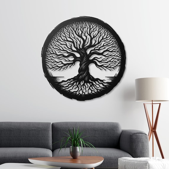Tree of Life Metal Wall Art  | Nature-Inspired Home Decor | Boho Wall Hanging | Black Tree Circle | Modern Art Piece