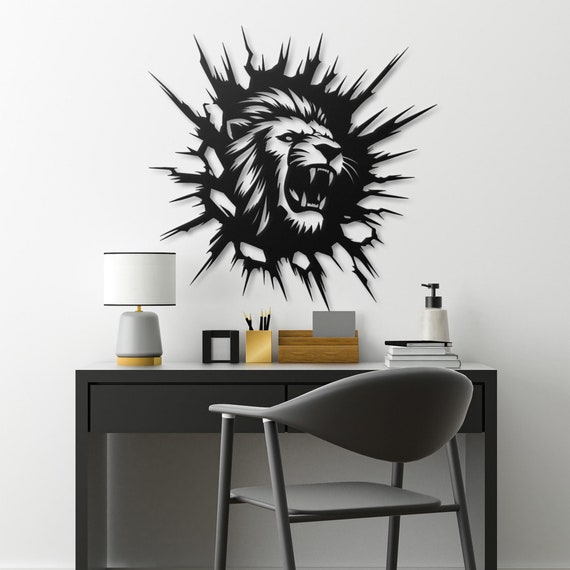 Roaring Lion Metal Wall Art - Fierce  Lion Head Sculpture, Bold African Wildlife Decor, King of Jungle Wall Hanging for Living Room