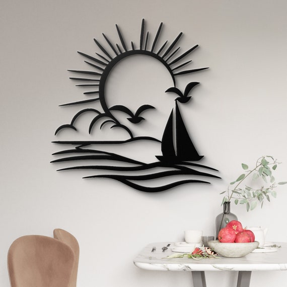 Sunset Sail Metal Wall Art | Nautical Decor | Minimalist Ocean Scene | Modern Metal Art | Beach House Decor | Seaside Wall Hanging
