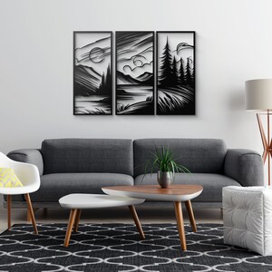 Set of 3 Black and White Landscape Wall Art - Stunning Mountain, Forest ...