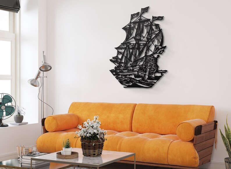 Pirate Ship Metal Wall Art Nautical Themed Decor Man Cave Etsy