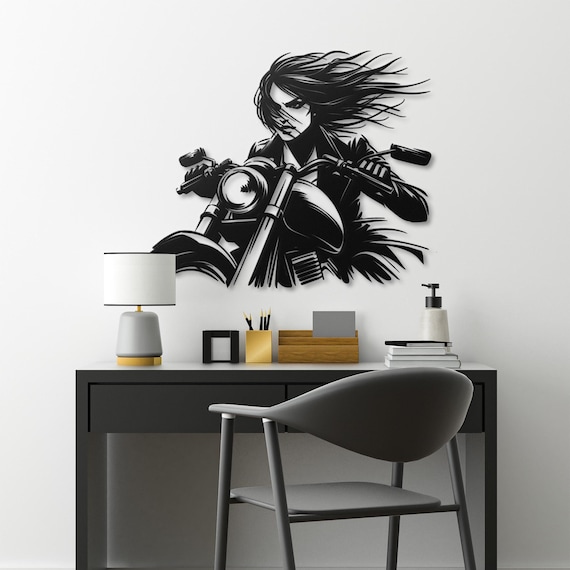 Fierce Biker Metal Wall Art - Modern Black & White Motorcycle Decor - Unique Gift for Biker Enthusiasts