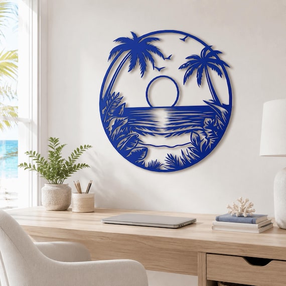 Tropical Sunset Metal Wall Art Palm Tree Beach Wall Decor, Coastal Wall Decor ,