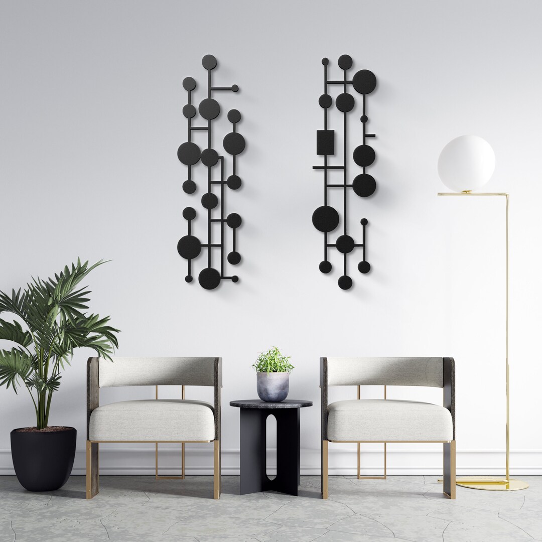 Mid Century Metal Wall Art Set of 2, Neutral Modern Wall Art Decor