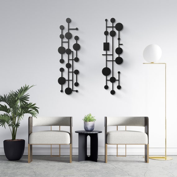 Mid Century Metal Wall Art Set of 2, Neutral Modern Wall Art Decor, Minimalist Wall Art, Boho Style Metal Art, Living Room Decor Bedroom Art