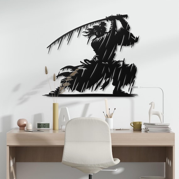 Samurai Warrior Metal Wall Art, Japanese Sword Art, Katana Samurai Decor, Ninja Silhouette, Unique Metal  Sculpture, Martial Arts Wall Art