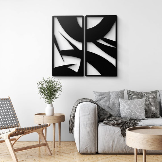Mid-Century Inspired Abstract Metal Wall Art - Abstract Set Of 2 Home Decor
