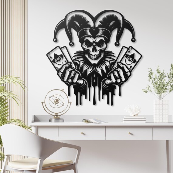 Jester Skull Metal Wall Art - Gothic Clown Decor - Metal Art for Game Rooms, Man Caves, and Halloween Decor