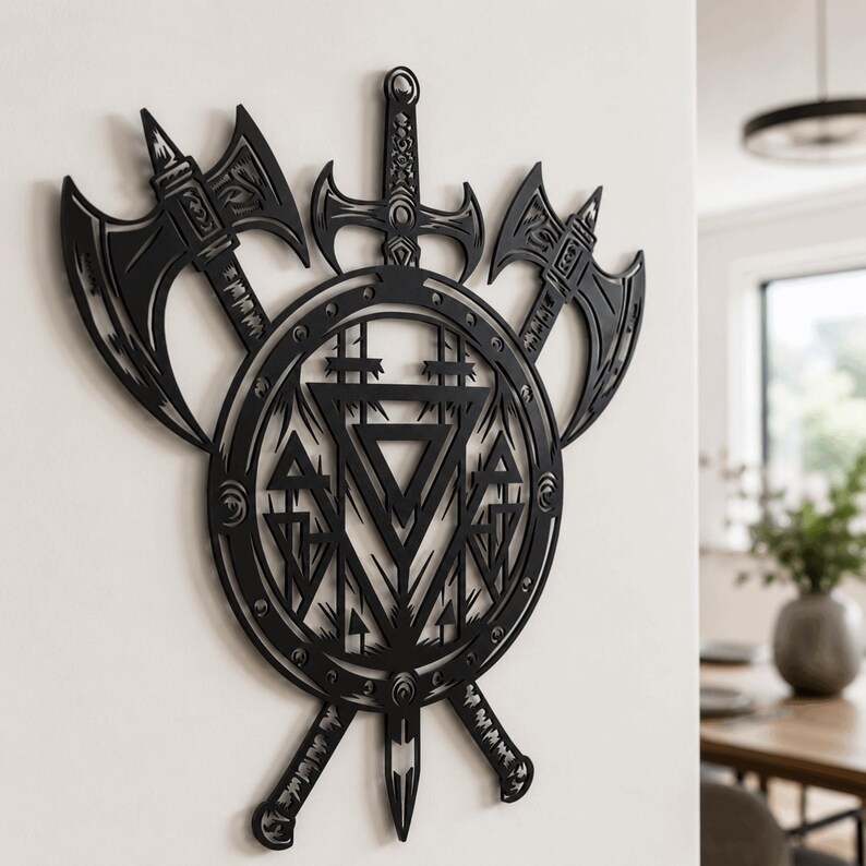 Metal Viking Shield Wall Decor, Norse Art Accent , image 13