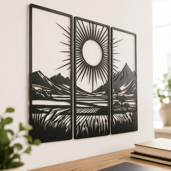 Sunrise Mountain Metal Wall Art, Triptych, Nature Panorama Wall Decor ,
