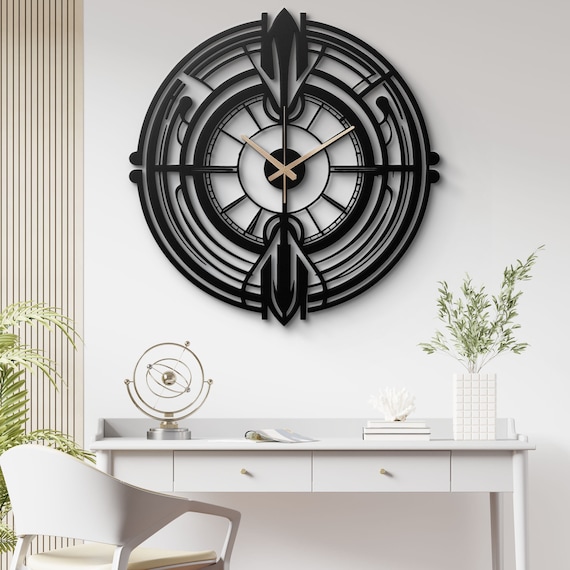 Geometric Black Metal Wall Clock - Modern Art Deco Design, Stylish Home Decor, Unique Wall Art for Living Room, Office, Bedroom