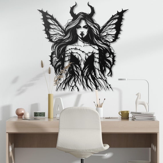 Gothic Fairy Metal Wall Art | Dark Fantasy Decor | Butterfly Wings Wall Sculpture | Black Metal Art | Unique Home Decor | Witchy Wall Art
